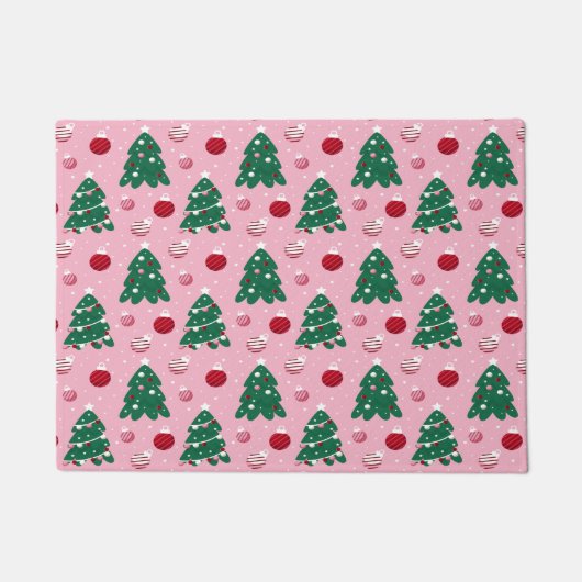 Pink Sweet Greenery Christmas Tree Holiday Deurmat (Voorkant)
