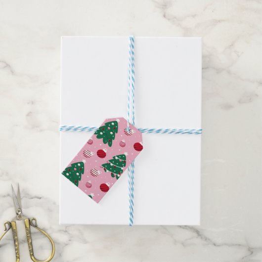 Pink Sweet Greenery kerstboomfeestdag Cadeaulabel (Met Touw)