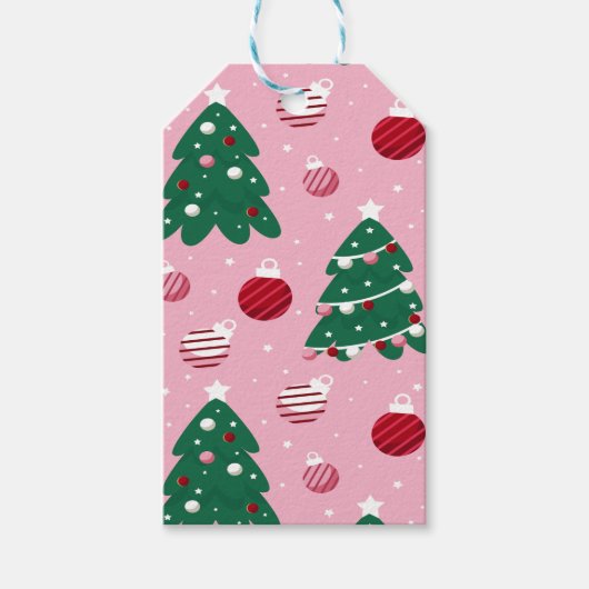 Pink Sweet Greenery kerstboomfeestdag Cadeaulabel (Voorkant)