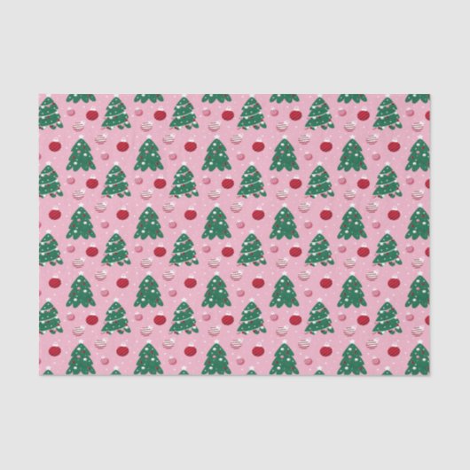 Pink Sweet Greenery kerstboomfeestdag Tissuepapier (Voorkant)