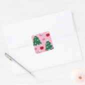 Pink Sweet Greenery kerstboomfeestdag Vierkante Sticker (Envelop)
