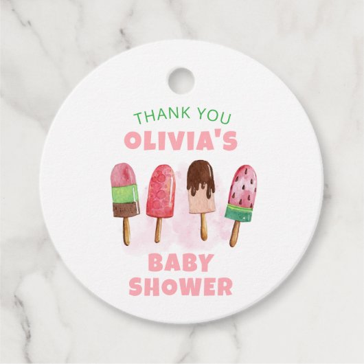 Pink Sweet Ice Cream Popcicle Baby shower Bedankjes Labels (Voorkant)