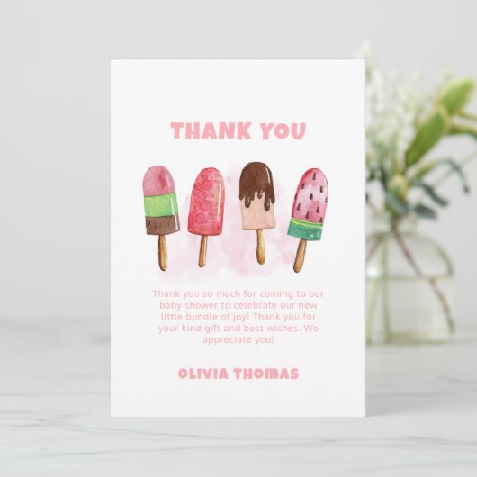 Pink Sweet Ice Cream Popcicle Baby shower Welkom Bedankkaart (Staand voorkant)