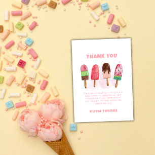 Pink Sweet Ice Cream Popcicle Baby shower Welkom Bedankkaart