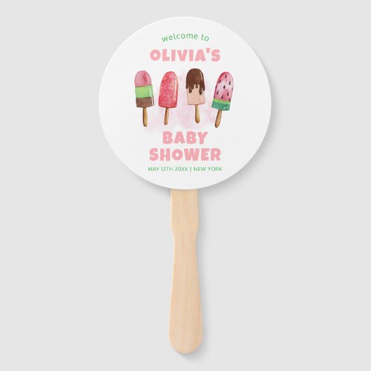 Pink Sweet Ice Cream Popcicle Baby shower Welkom Handwaaier (Achterkant)