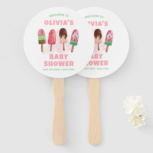 Pink Sweet Ice Cream Popcicle Baby shower Welkom Handwaaier (Voorkant en achterkant)