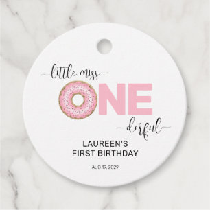 Pink Sweet Little MIss 1e verjaardag Bedankjes Labels