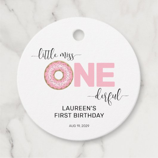 Pink Sweet Little MIss 1e verjaardag Bedankjes Labels (Voorkant)