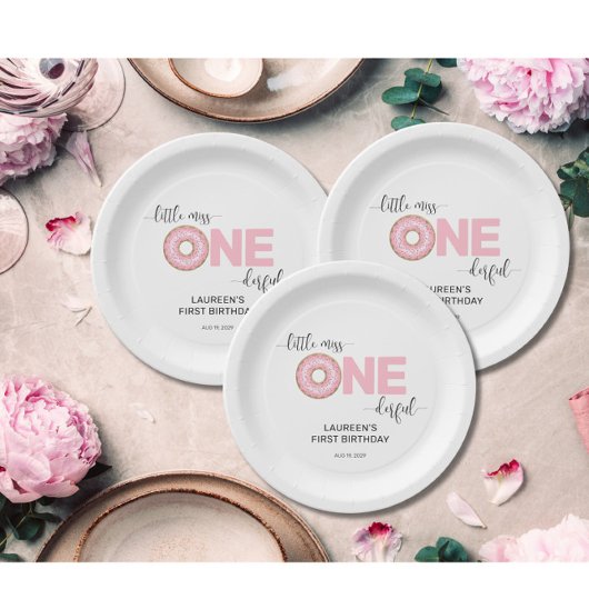 Pink Sweet Little MIss 1e verjaardag Papieren Bordje