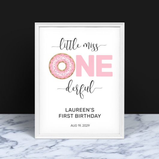 Pink Sweet Little MIss 1e verjaardag Poster