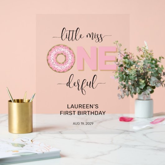 Pink Sweet Little MIss 1st Birthday Acryl Bord (Huwelijk)