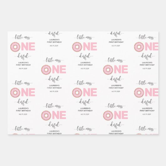 Pink Sweet Little MIss 1st Birthday  Inpakpapier Vel (Voorkant)