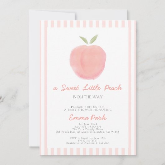 Pink Sweet Little Peach Baby shower Uitnodiging (Voorkant)