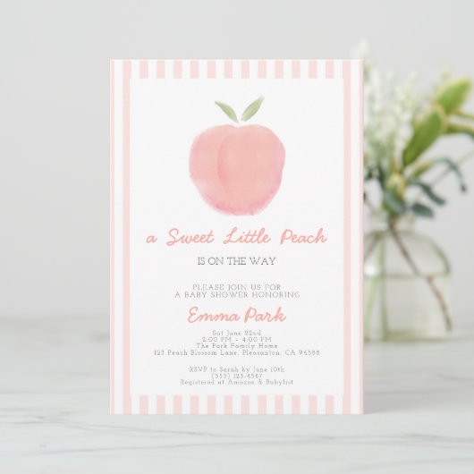 Pink Sweet Little Peach Baby shower Uitnodiging (Staand voorkant)