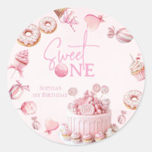 Pink Sweet One Round Favor Stickers