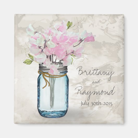 PINK SWEET PEAS MASON JAR WATERVERF MAGNEET (Voorkant)