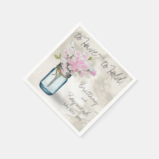 PINK SWEET PEAS  MASON JAR WATERVERF SERVETTEN (Hoek)