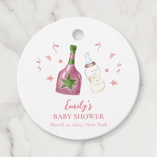 Pink Sweet Poppin Champagne Bottles Baby shower Bedankjes Labels (Voorkant)