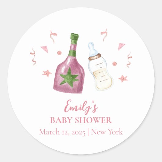 Pink Sweet Poppin Champagne Bottles Baby shower Ronde Sticker (Voorkant)