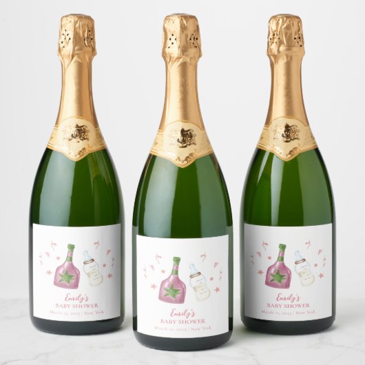 Pink Sweet Poppin Champagne Bottles Baby shower Sparkling Wijnetiket (Flessen)
