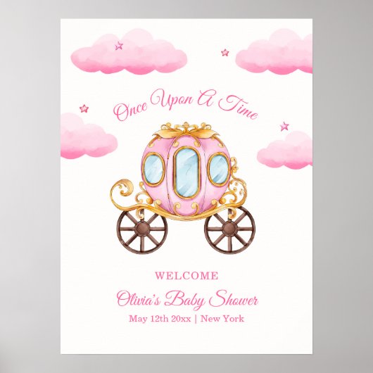 Pink Sweet Princess Carriage Baby Shower Welcome Poster (Voorkant)