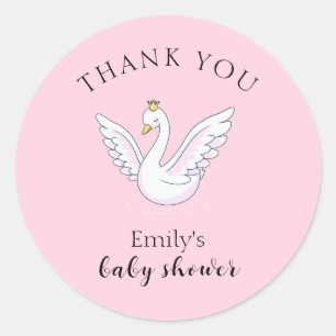Pink Sweet Princess Swan Baby shower Bedankt Ronde Sticker