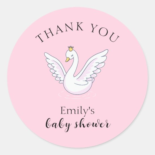 Pink Sweet Princess Swan Baby shower Bedankt Ronde Sticker (Voorkant)