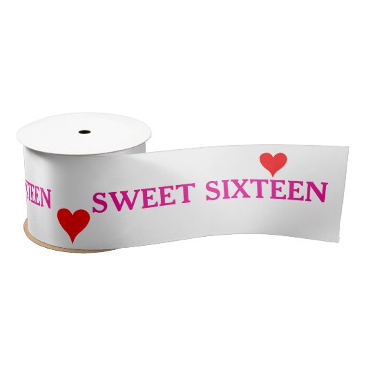 Pink Sweet Sixteen Red Hearts  Satijnen Lint (Spoel)