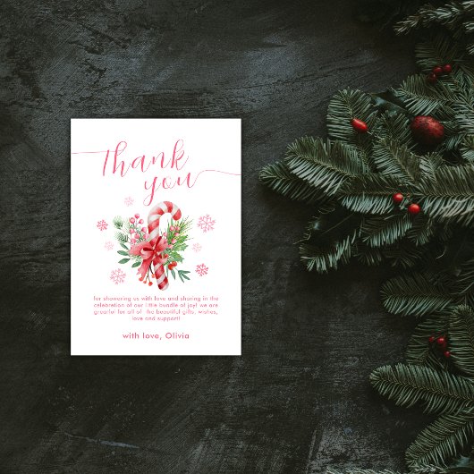 Pink Sweet Snowflake Festive Candy Baby Shower  Bedankkaart