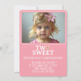 Pink Sweet Two Year Old Girl Photo Party Invite Kaart