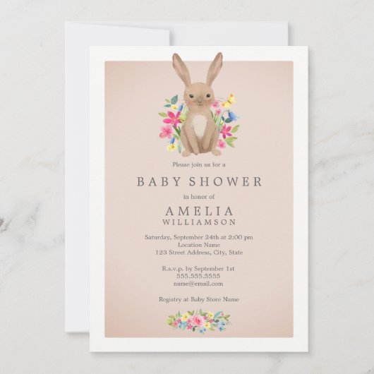 Pink Sweet Woodland Bunny Baby shower Uitnodiging (Voorkant)