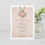 Pink Sweet Woodland Bunny Baby shower Uitnodiging (Staand voorkant)