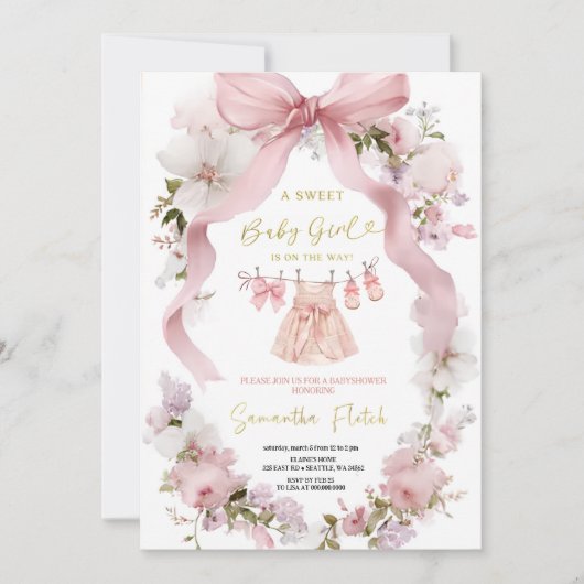 PINK SWEETHEART BABYSHOWER PARTY INVITATION KAART (Voorkant)