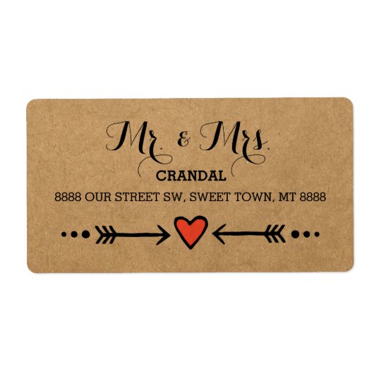 Pink Sweethearts & Arrows Rustic - Mr & Mrs Etiket (Voorkant)