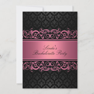Pink Swirl Damask Uitnodiging voor vrijgezellenf
