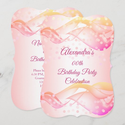 Pink Swirls Gold Lithday Party Invitation Save The Date (Voorkant / Achterkant)