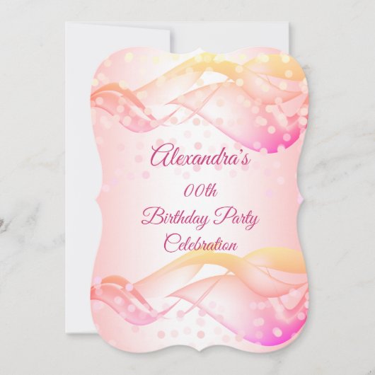Pink Swirls Gold Lithday Party Invitation Save The Date (Voorkant)