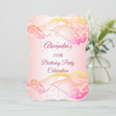 Pink Swirls Gold Lithday Party Invitation Save The Date (Staand voorkant)