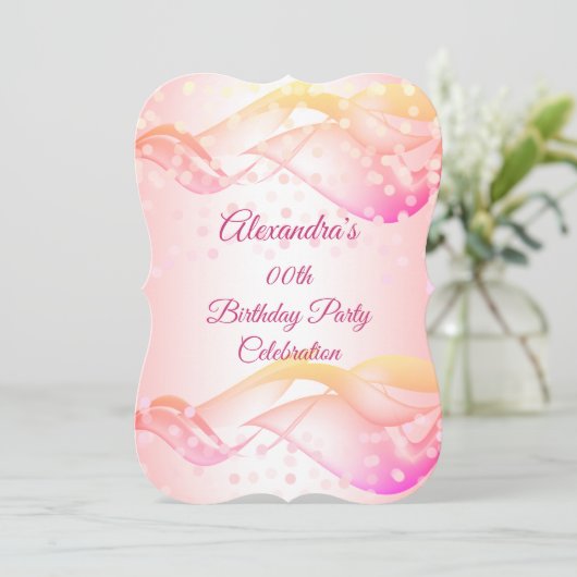 Pink Swirls Gold Lithday Party Invitation Save The Date (Staand voorkant)
