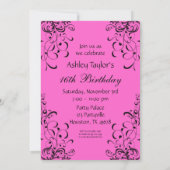 Pink Swirls Sweet Zestien Verjaardag Uitnodigingen (Achterkant)