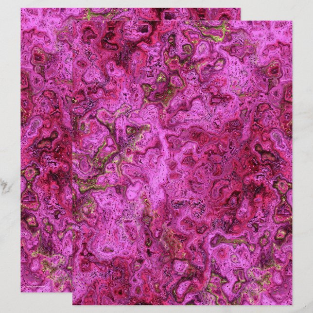 Pink Swirly Marble Scrapbook Paper 2-Sided Page (Voorkant / Achterkant)