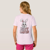 Pink T-Shirt Happy Easter White Bunny (Achterkant volledig)