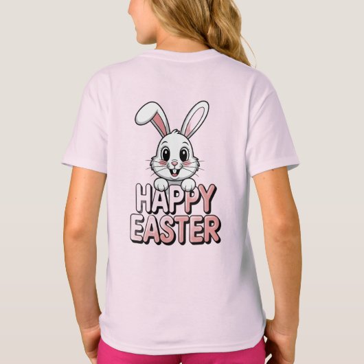 Pink T-Shirt Happy Easter White Bunny (Achterkant)