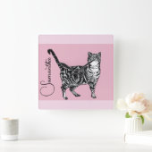 Pink Tabby Cat Cats Pink Girls Name Nursery Vierkante Klok (Huis)