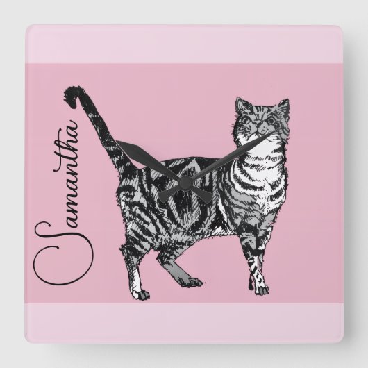 Pink Tabby Cat Cats Pink Girls Name Nursery Vierkante Klok (Voorkant)