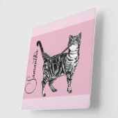 Pink Tabby Cat Cats Pink Girls Name Nursery Vierkante Klok (Hoek)