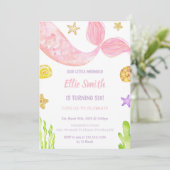 Pink Tail Mermaid Birthday-uitnodigingen Kaart (Staand voorkant)