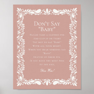Pink Talavera Tegel Dont Say Baby shower Game Poster