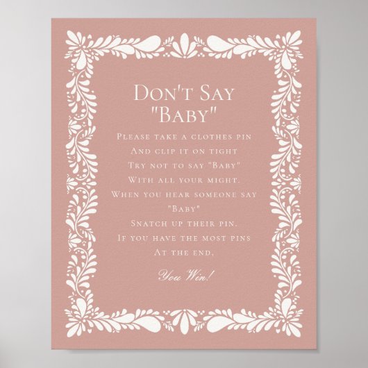 Pink Talavera Tegel Dont Say Baby shower Game Poster (Voorkant)
