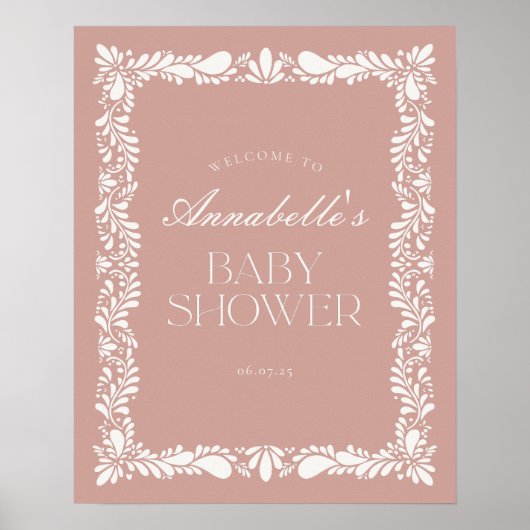 Pink Talavera Tegel Fiesta Baby shower Welkom Poster (Voorkant)